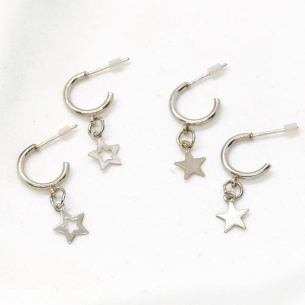 Silver Star Hoops Set